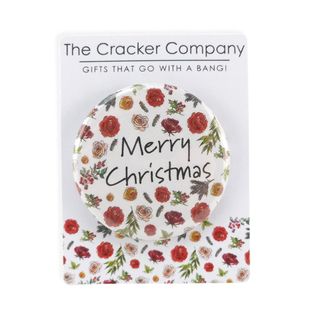 Christmas Flora | Merry Christmas | 38mm Pin Badge | Mini Gift | Cracker Filler