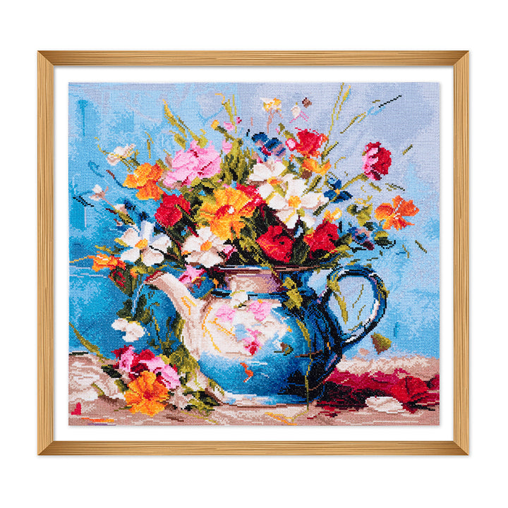 Vase of Wildflowers | Cross Stitch Kit | No Count | Colour Printed | 50cm Square