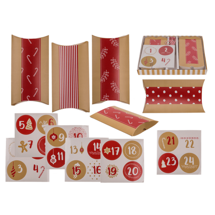 Red & Gold | Advent Calendar Set | Pillowboxes, Ribbon & Stickers