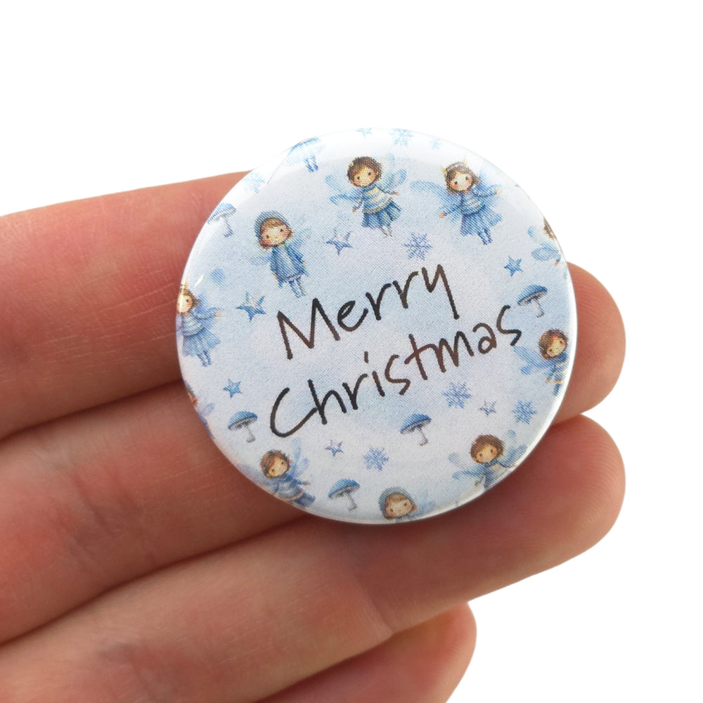 Winter Fairies | Merry Christmas | 38mm Pin Badge | Mini Gift | Cracker Filler