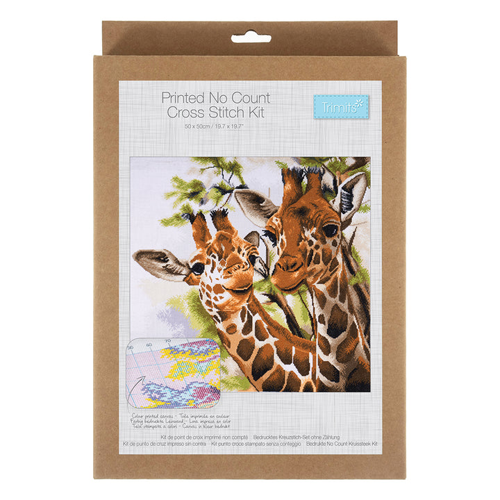 Giraffes | Cross Stitch Kit | No Count | Colour Printed | 58cm x 58cm