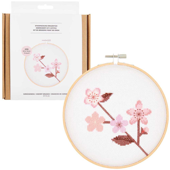 Cherry Blossom Branch | Complete Cross Stitch Kit with Hoop | Sakura