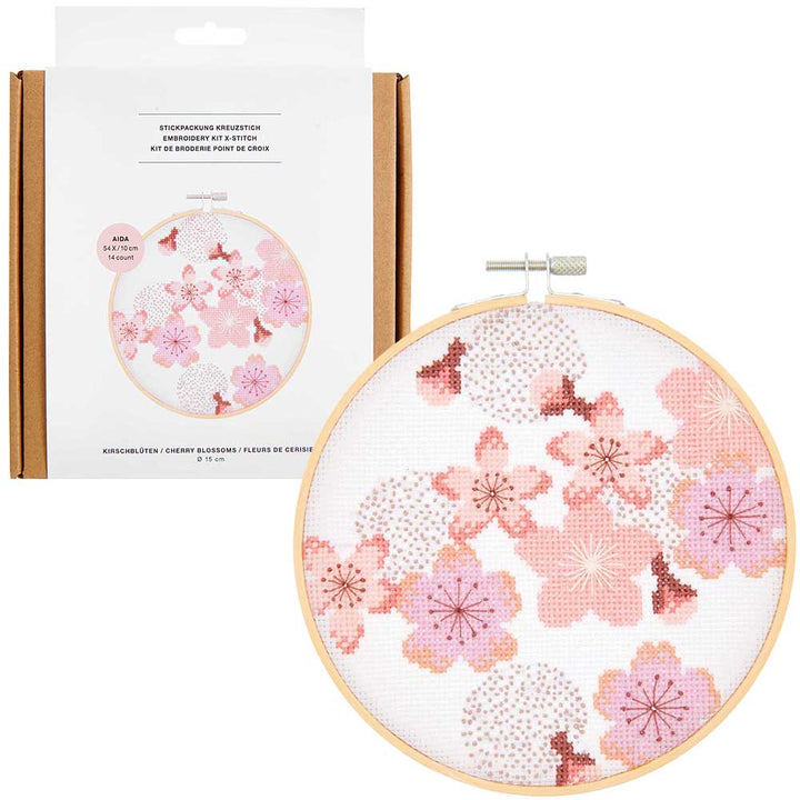 Cherry Blossom Shower | Complete Cross Stitch Kit with Hoop | Sakura