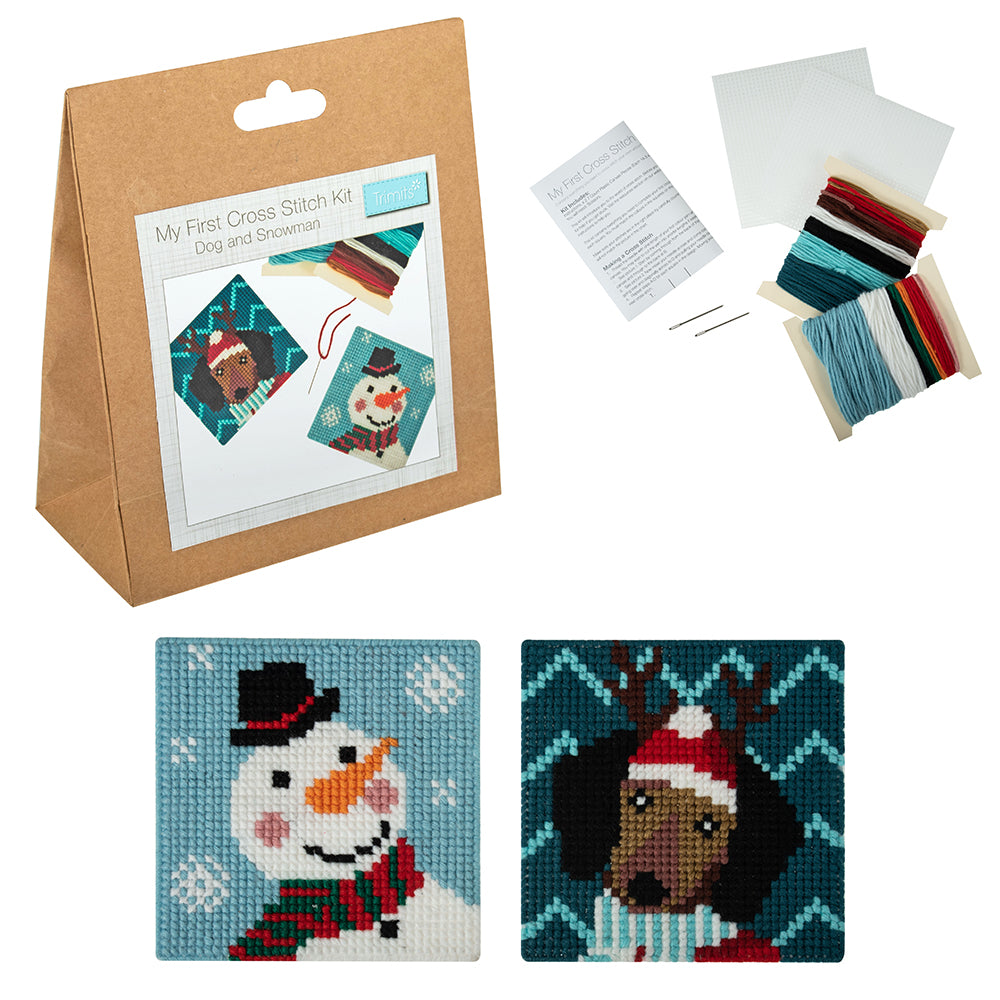 Christmas Dog & Snowman | My First Cross Stitch Kit for Kids | Makes 2