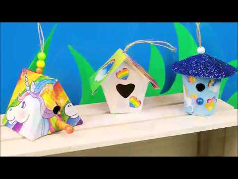 6 Wood Mini Birdhouses to Decorate for Bird Box Crafts