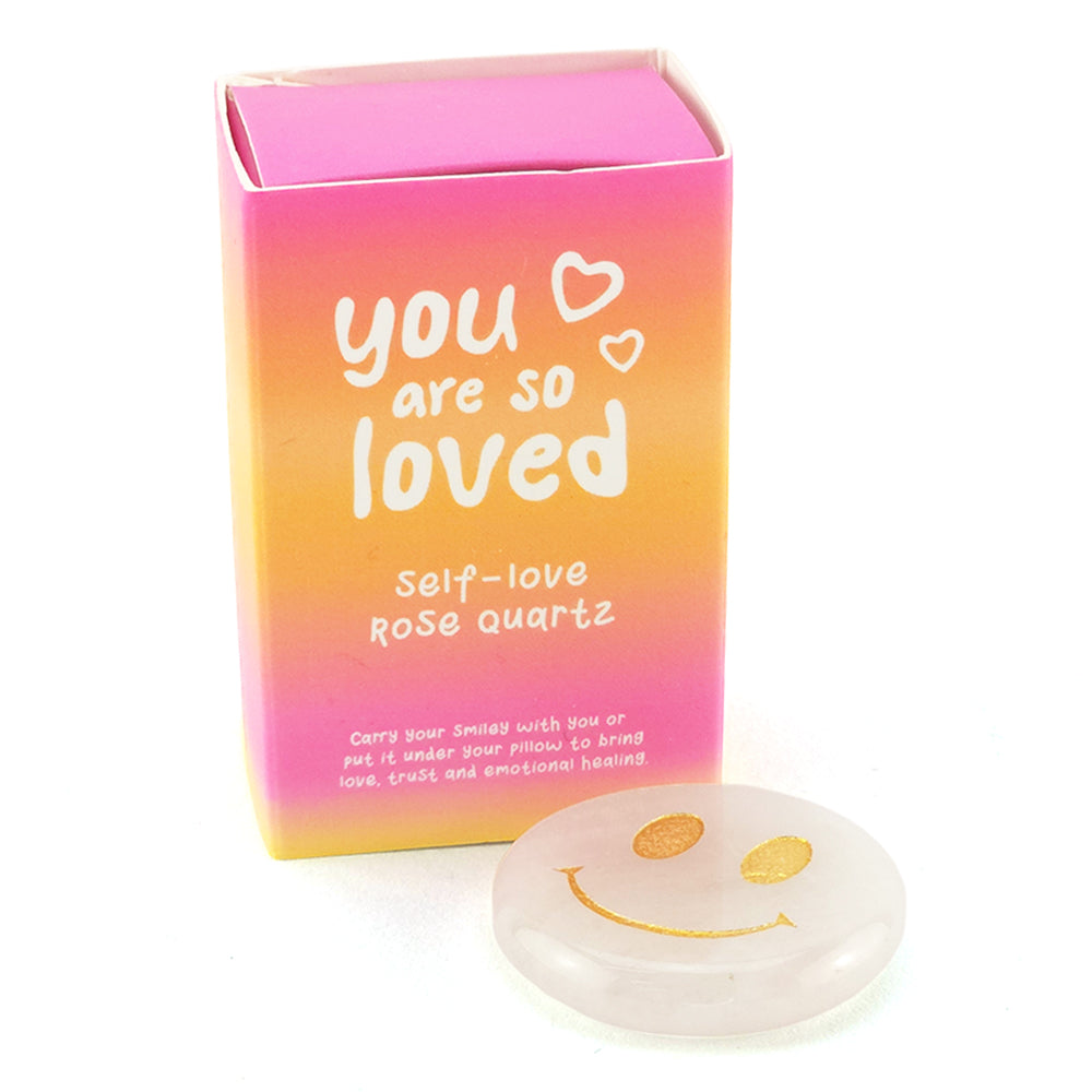 You're So Loved | Rose Quartz Happy Face Crystal | Matchbox Gift | Cracker Filler