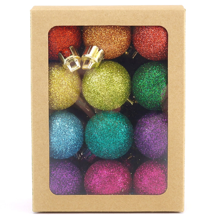 3cm Rainbow Glitter Mini Hanging Baubles | 24Pk | Christmas Tree Decorations