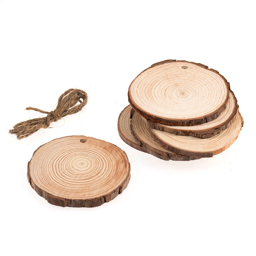 Hanging Wooden Slices to Decorate | 6 Pieces | 4cm to 5.5cm