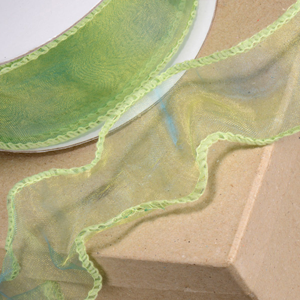 Spring Green | Luxurious Two Tone Organza Wired Ribbon | 50mm Wide | 25m Long