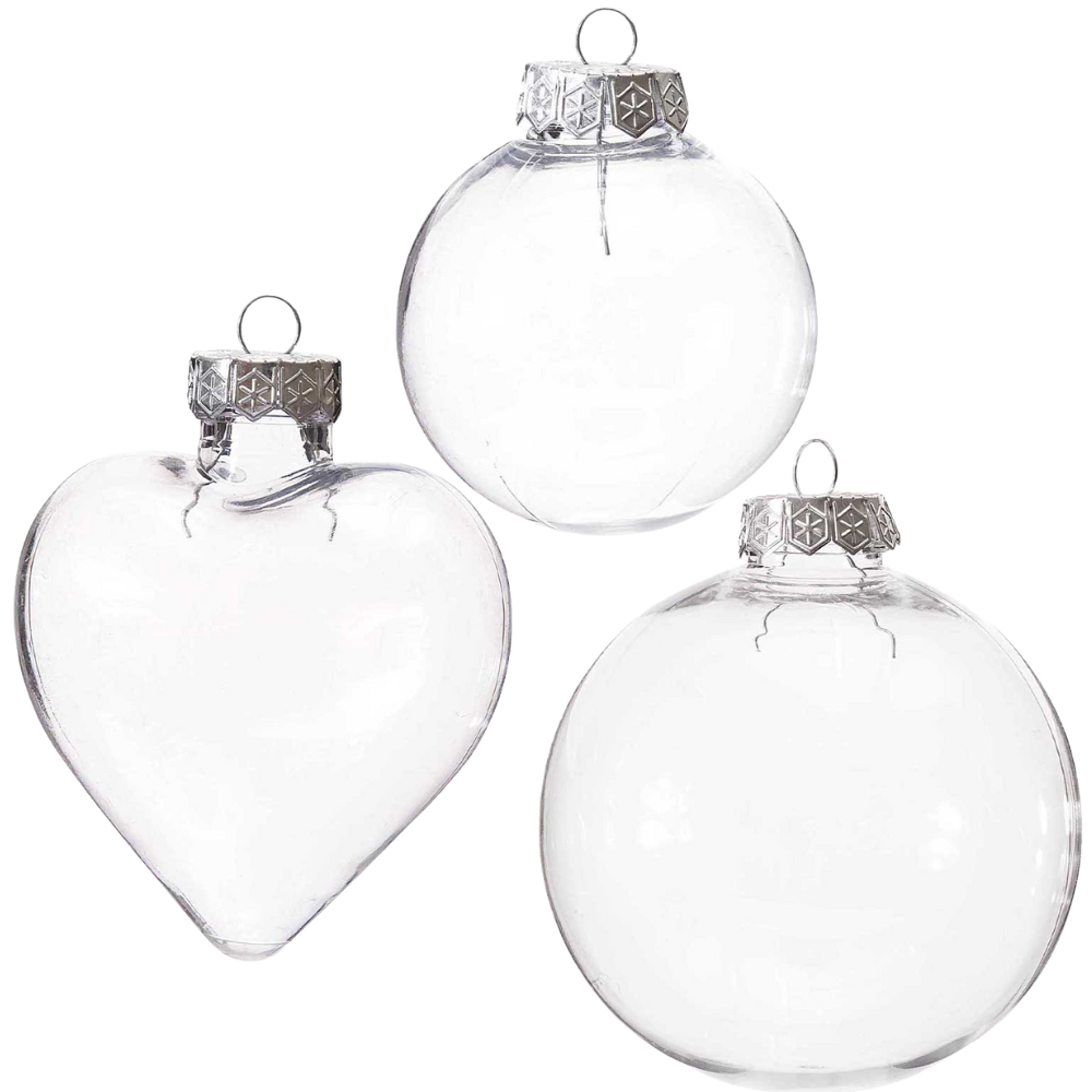 Plastic Fillable Christmas Bauble | Heart or Ball | One Part with Removable Cap