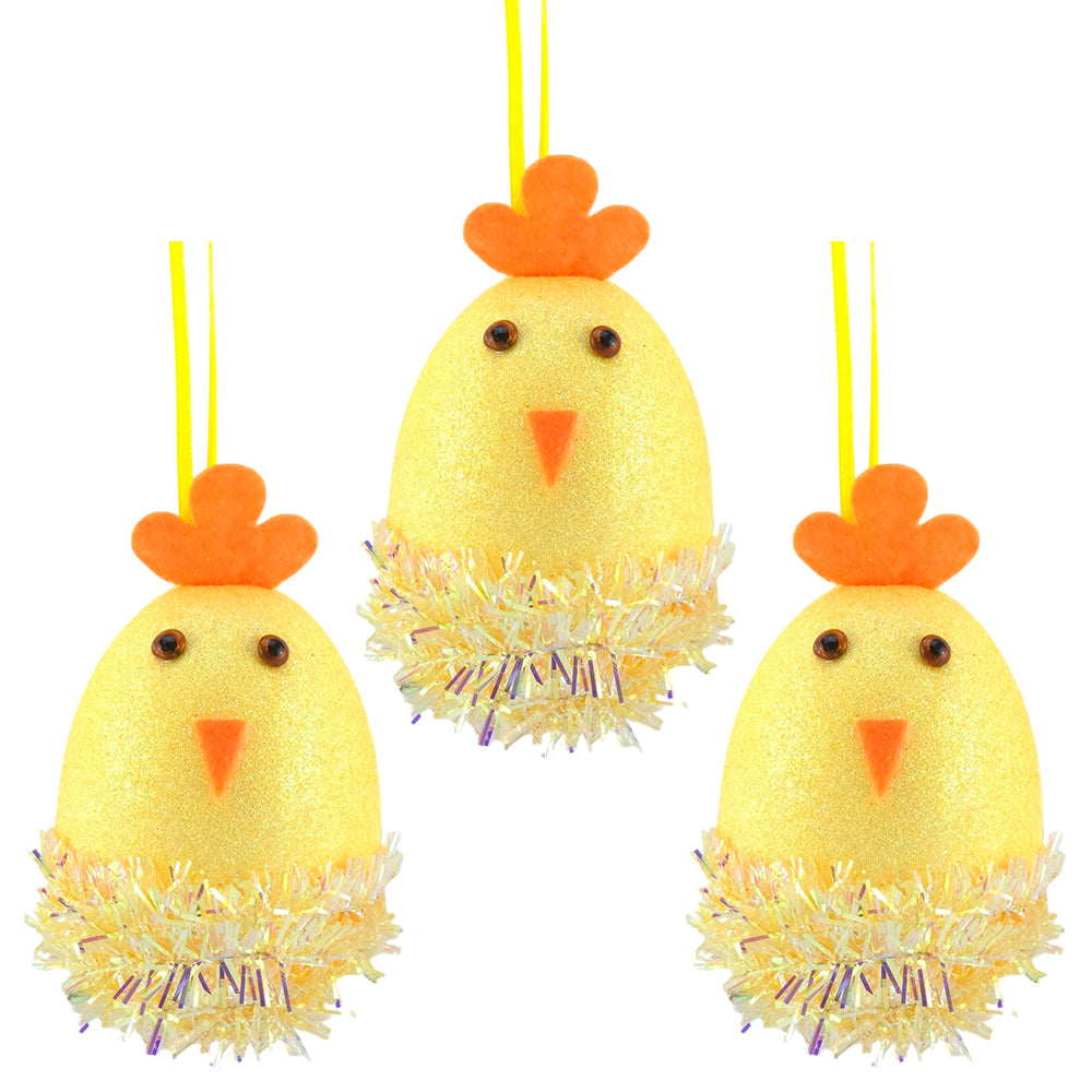 Super Glittery Chicks | Hanging Easter Tree Decorations | Set of 3 | 10cm Tall