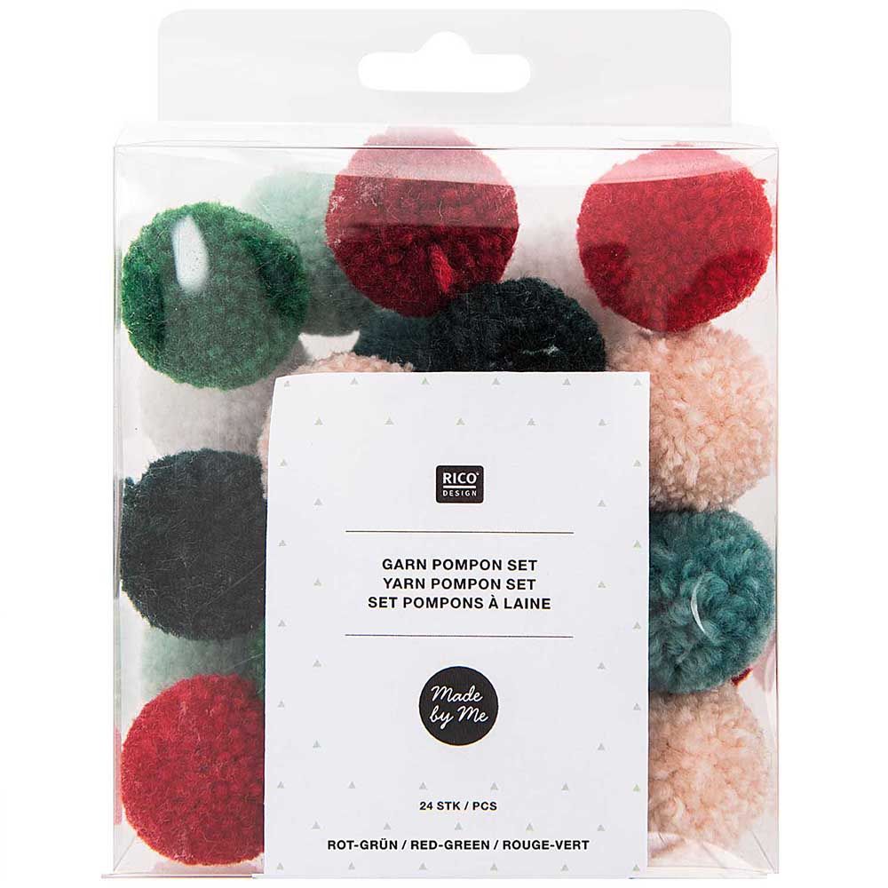 Christmas Mix | 24 Assorted Polyester Yarn Pom Poms | 3cm Wide