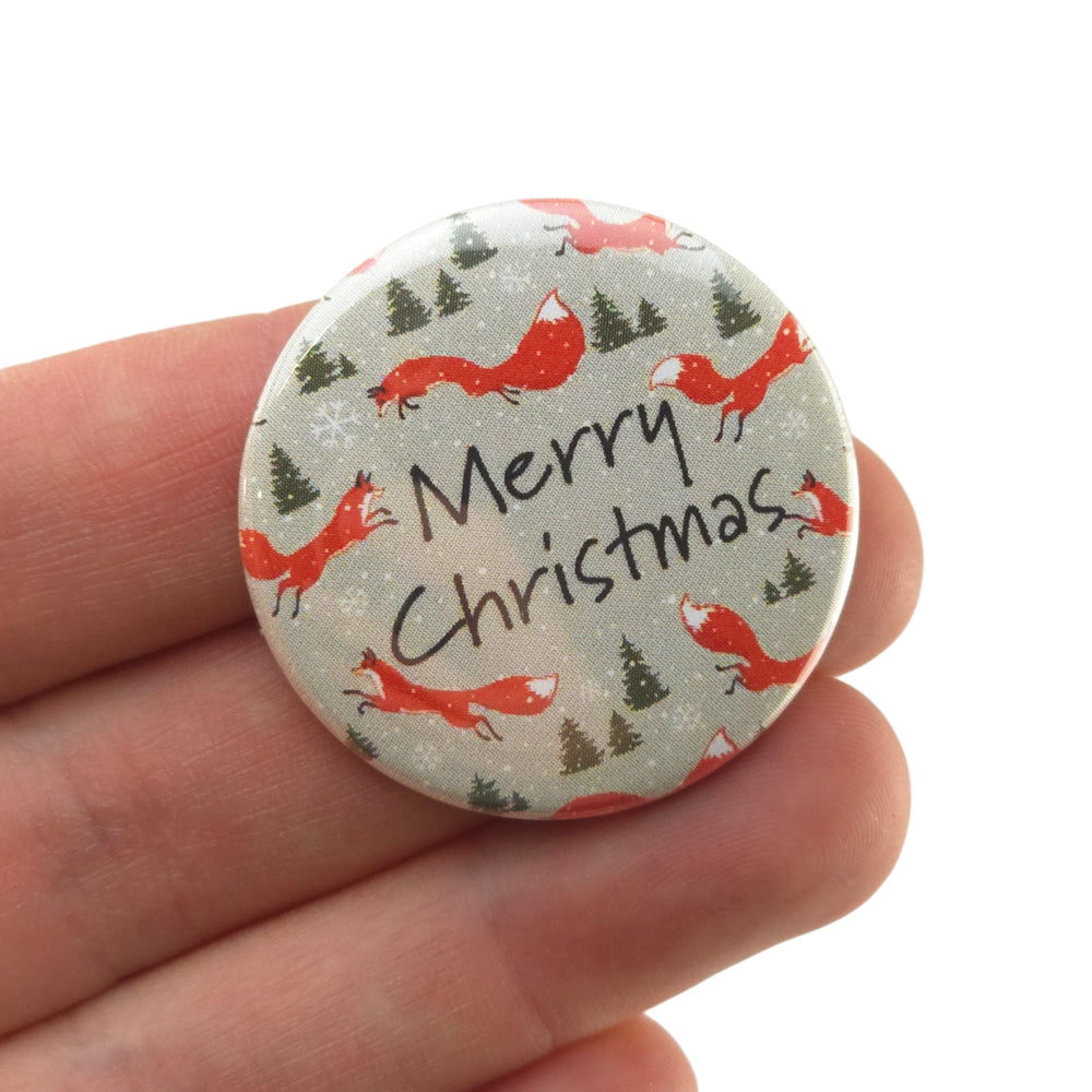 Christmas Fox | Merry Christmas | 38mm Pin Badge | Mini Gift | Cracker Filler