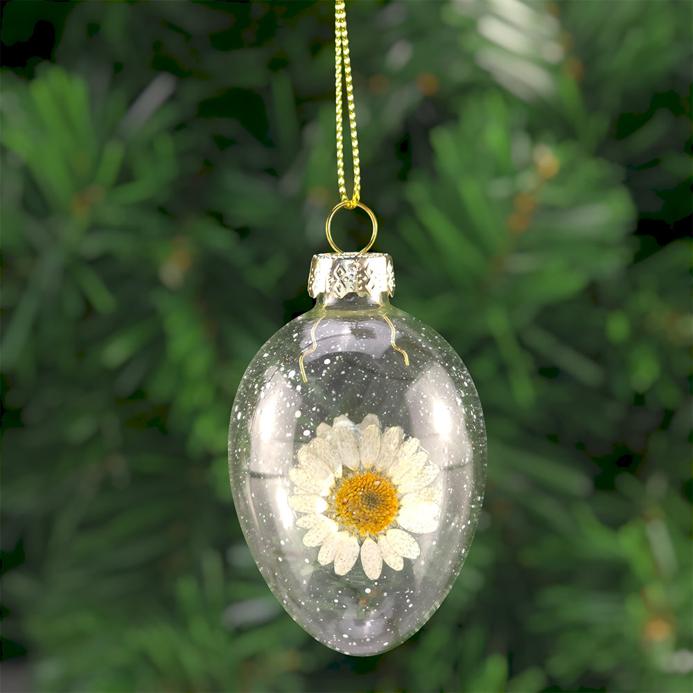 Pressed Daisy | Hanging Glass Easter Egg Ornament | 7.5cm Tall | Gisela Graham