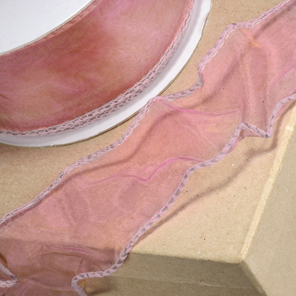 Pinky Lilac | Luxurious Two Tone Organza Wired Ribbon | 50mm Wide | 25m Long