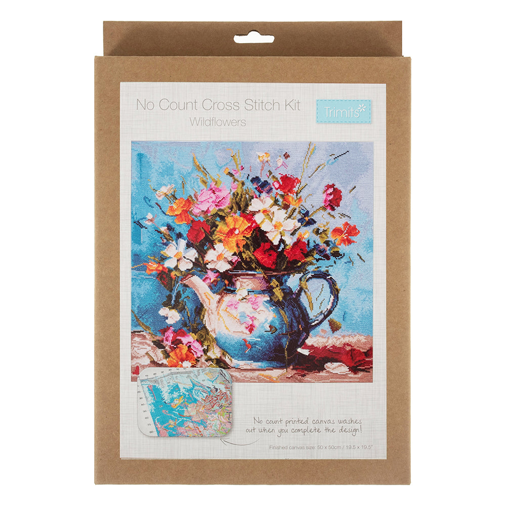 Vase of Wildflowers | Cross Stitch Kit | No Count | Colour Printed | 50cm Square