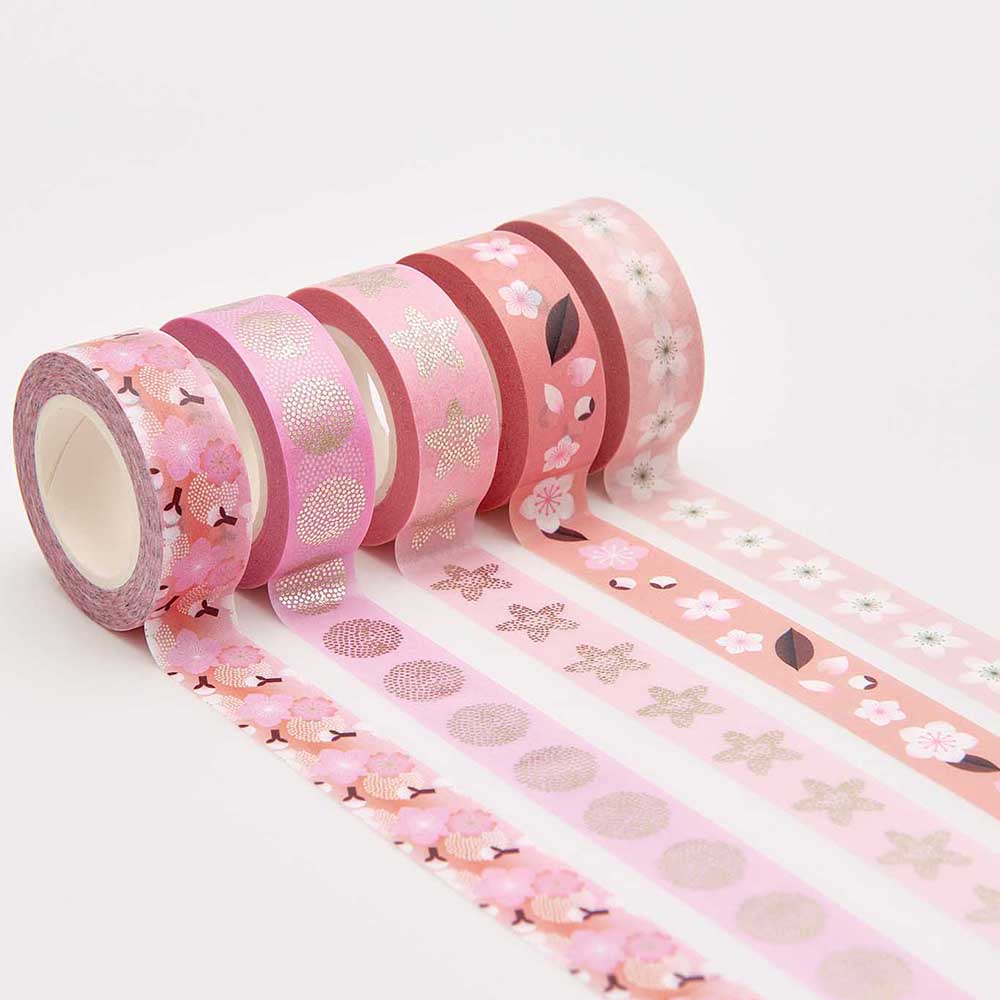 Cherry Blossom Washi Style Tape | 5 Rolls | 1.5cm x 10m | Sakura