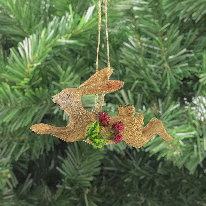 Running Hare with Strawberries  | Hanging Tree Decoration | 9cm | Gisela Graham