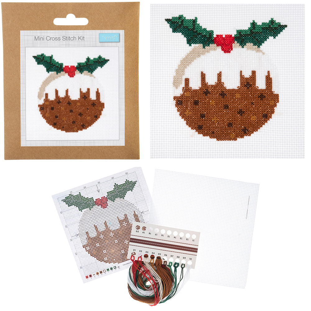 Christmas Pudding | Complete Mini Cross Stitch Kit | 13cm Square