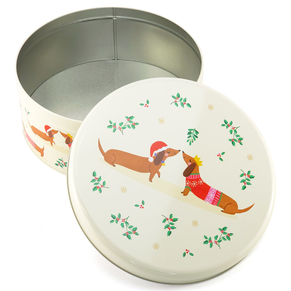 Sausage Dogs | Christmas Dachshund Cake Storage Tin | 24 x 10.5cm