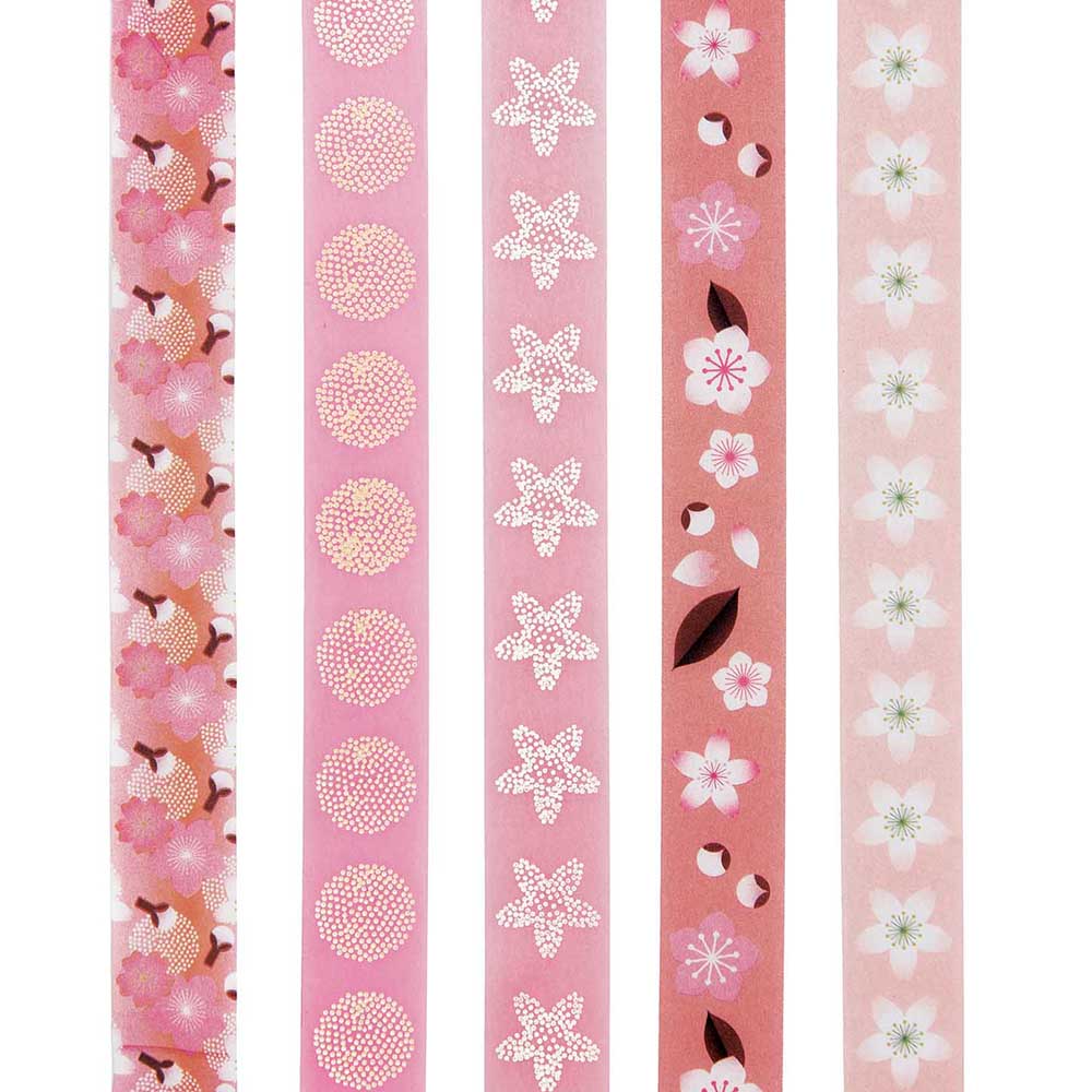 Cherry Blossom Washi Style Tape | 5 Rolls | 1.5cm x 10m | Sakura