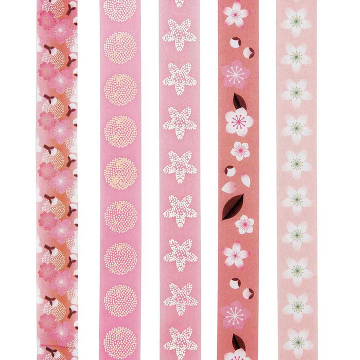 Cherry Blossom Washi Style Tape | 5 Rolls | 1.5cm x 10m | Sakura