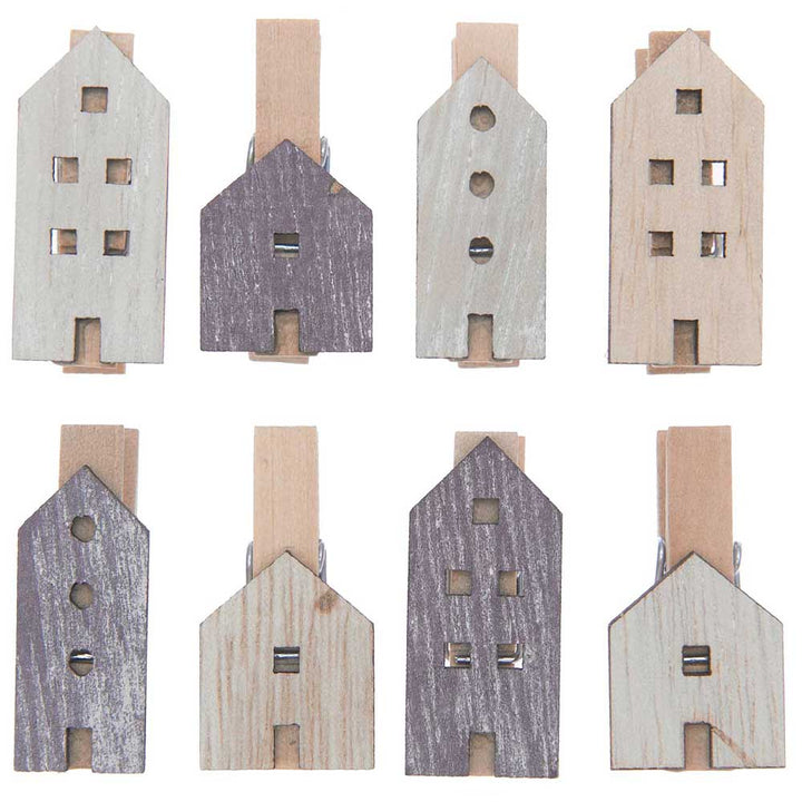 Wooden Skandi or Coastal House Pegs | 8 Papercraft Embellishments