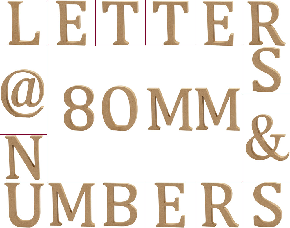 Medium 8cm Wooden MDF Letters, Numbers & Symbols | Wood Shapes for Crafts