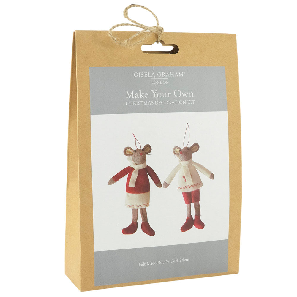 Boy & Girl Mice Hangers | Complete Christmas Sewing & Craft Kit | 24cm Tall