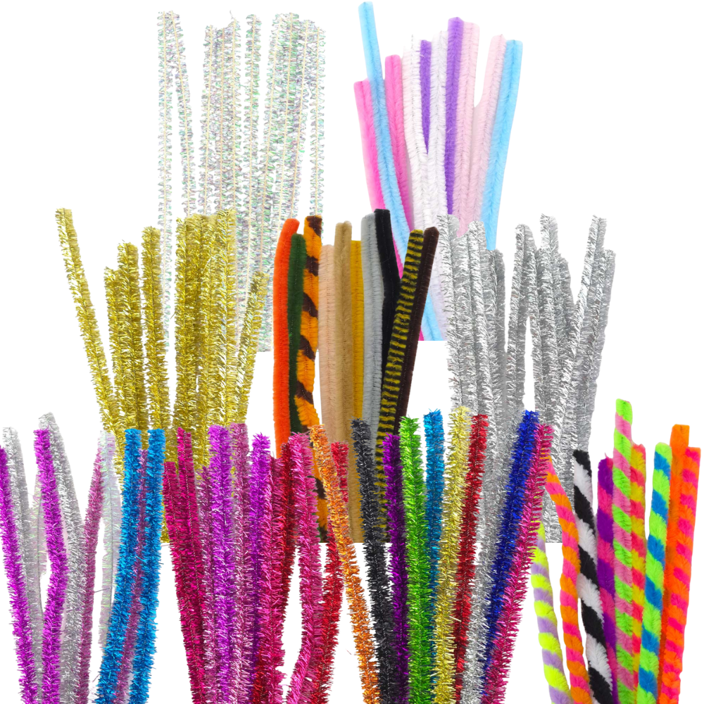 10 Extra Long Pipecleaners | Chenille or Tinsel | 50cm Long | 9mm Wide