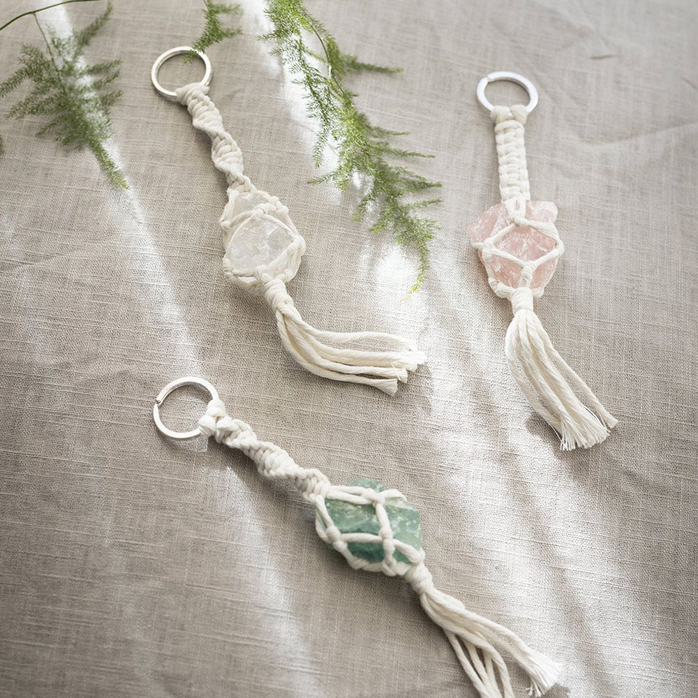 Crystals & Macrame Keyrings | Makes 3 | Mindfulness & Wellbeing Craft Kit