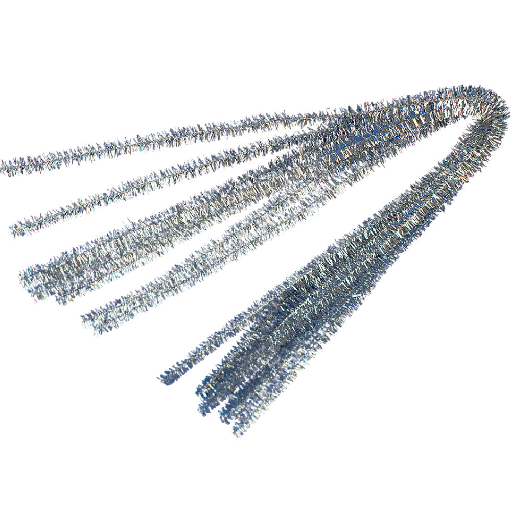 10 Silver 9mm Chunky Tinsel Extra Long 50cm Pipe Cleaners | Glitter Pipecleaners