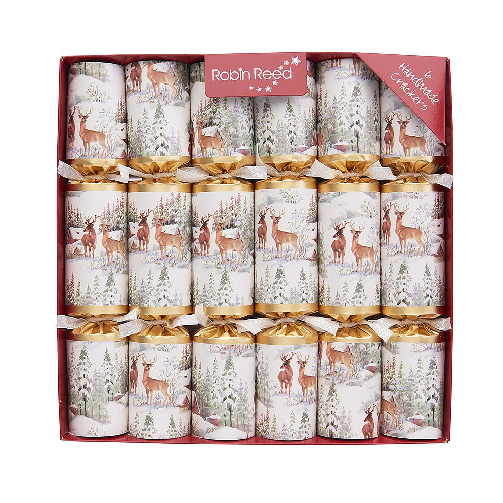 6 Premium Handmade Christmas Crackers | Reindeer Snowscene | Ready Made